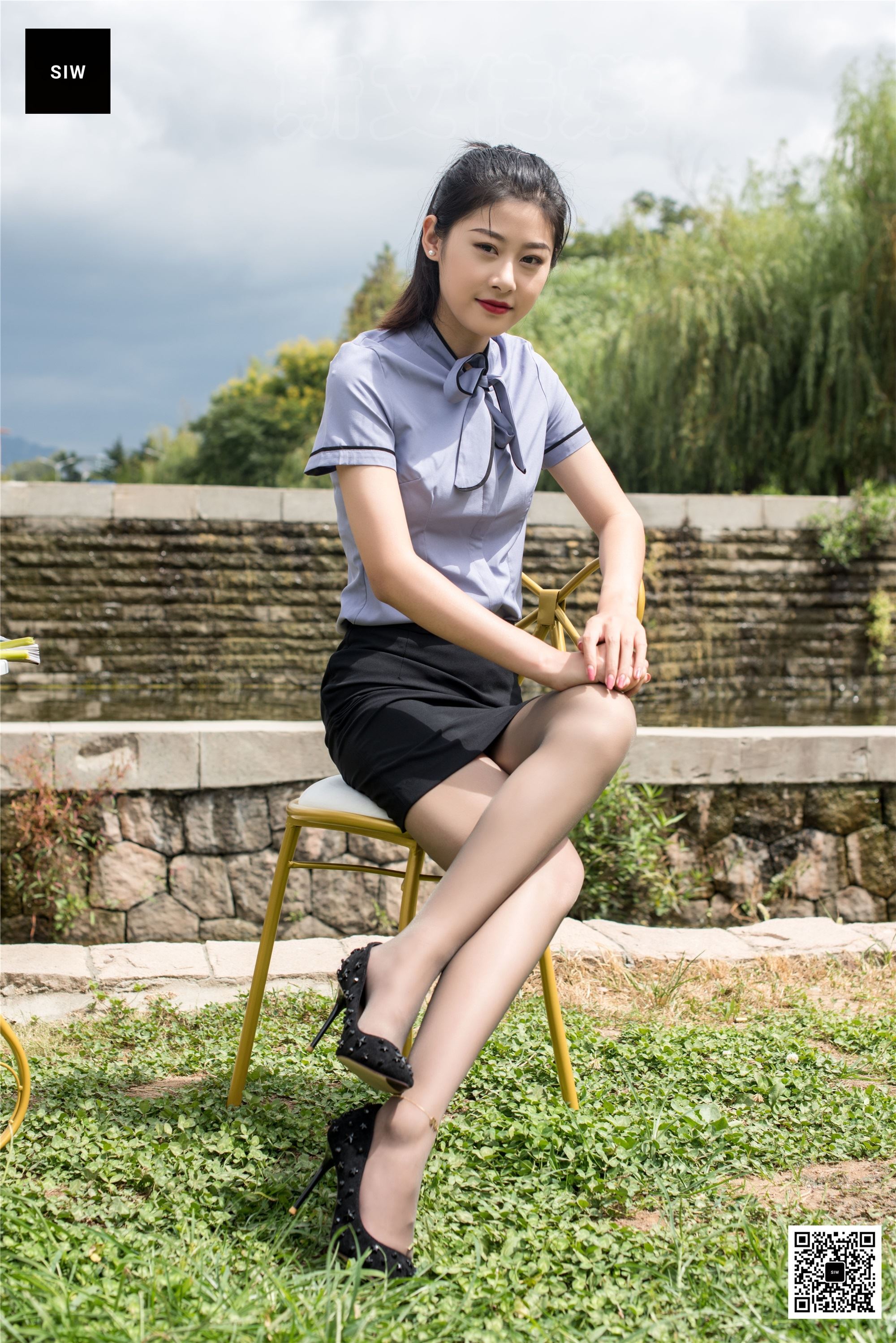 SIW Siwen Media 053 Indigo uniform short sleeved shirt short overalls skirt - Long Yue